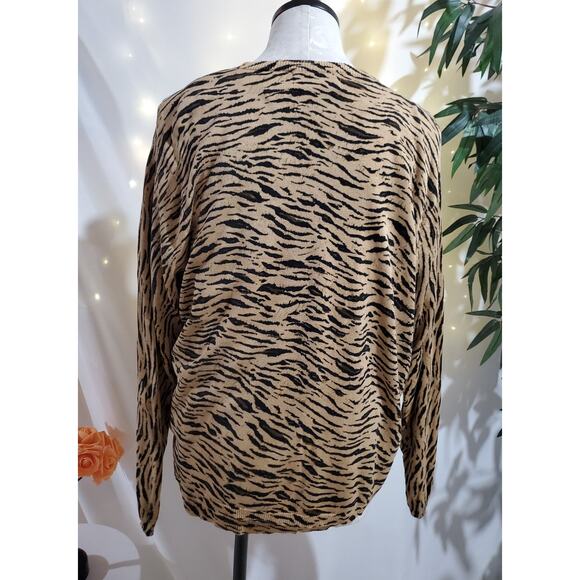 Elizabeth Liz Claiborne 100% Silk Tiger Animal Print Sweater Set Womens Size L - Picture 4 of 9